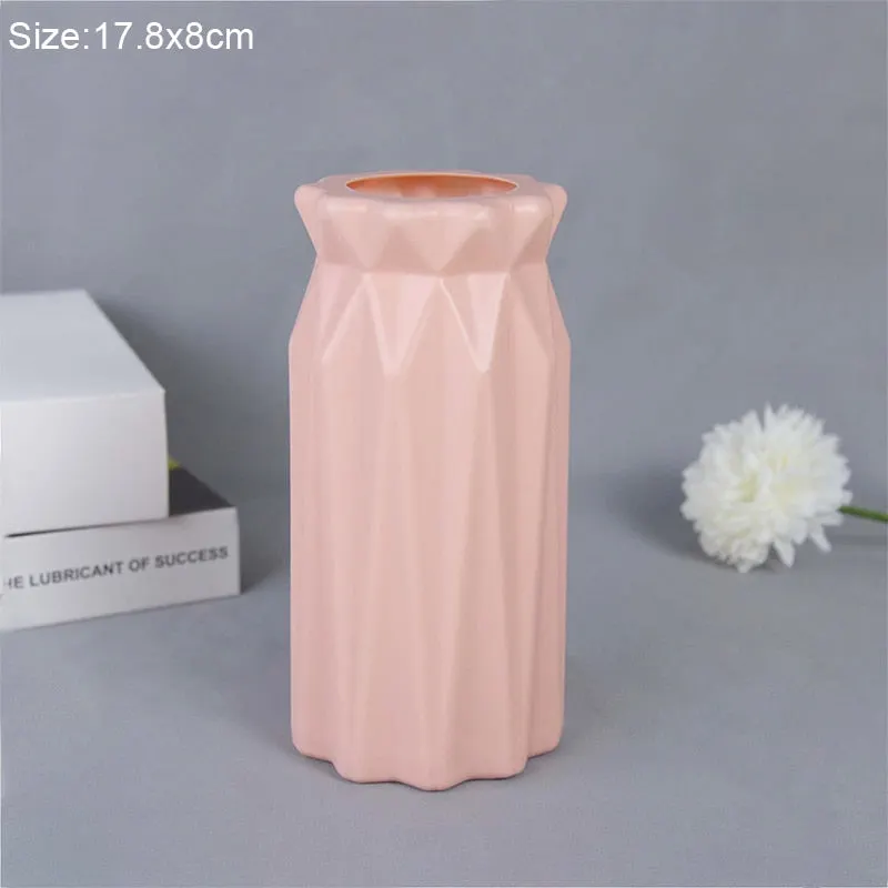 Modern Flower Vase White Pink Plastic Vase Flower Pot Basket Nordic Home Living Room Decoration Ornament Flower Arrangement
