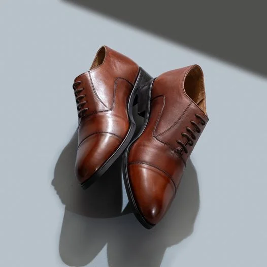 Handmade Men Tan Brown Dress Shoes, Men Brown Leather lace up Oxfords Shoes