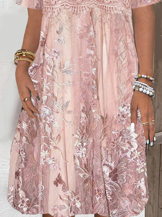 Women Half Sleeve V-neck Solid Color Dress