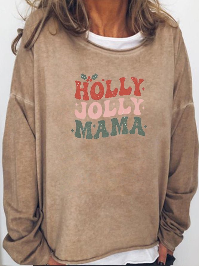 Long Sleeve Crew Neck Holly Jolly Mama Sweatshirt