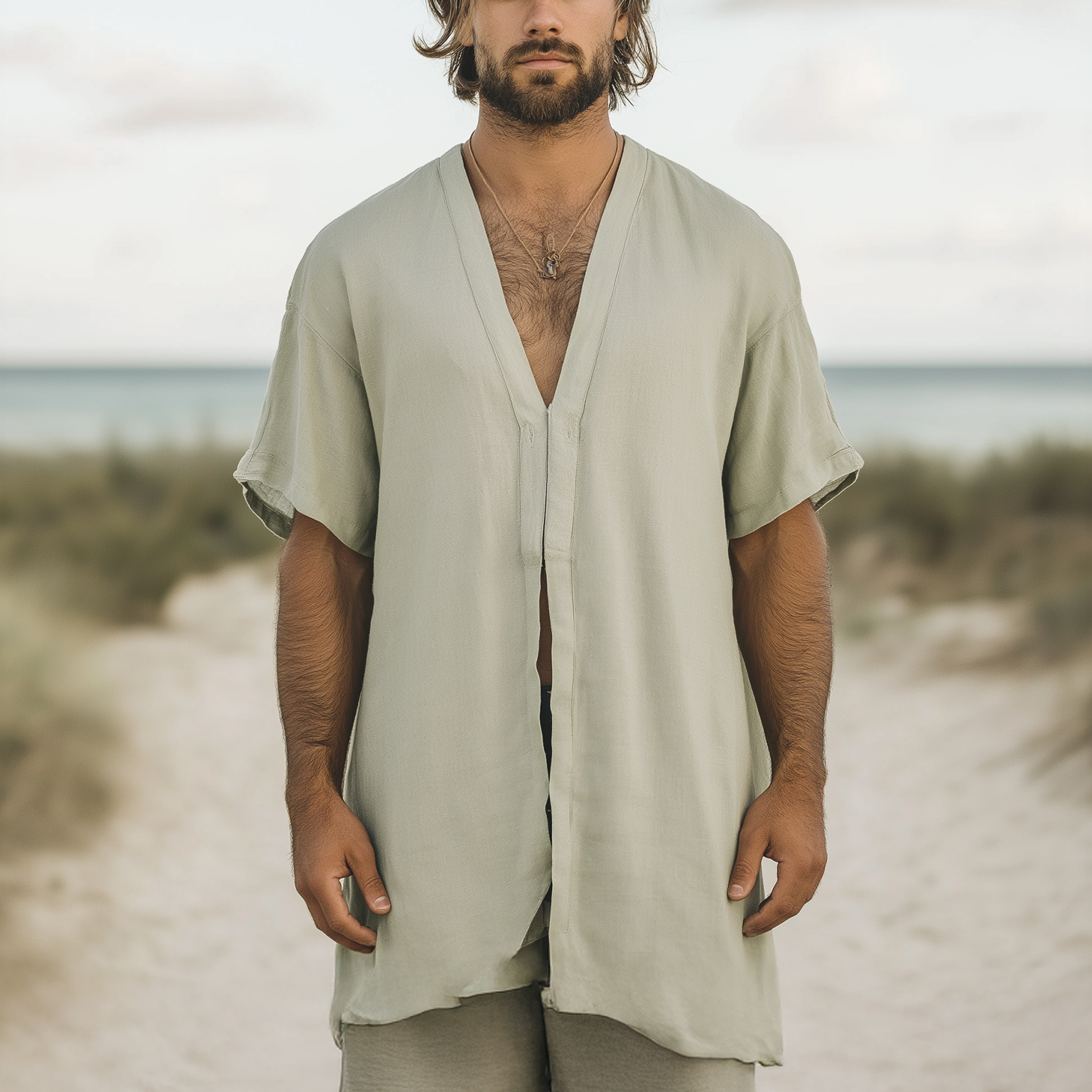 Casual Linen V-neck Tunic For Summer Outdoors