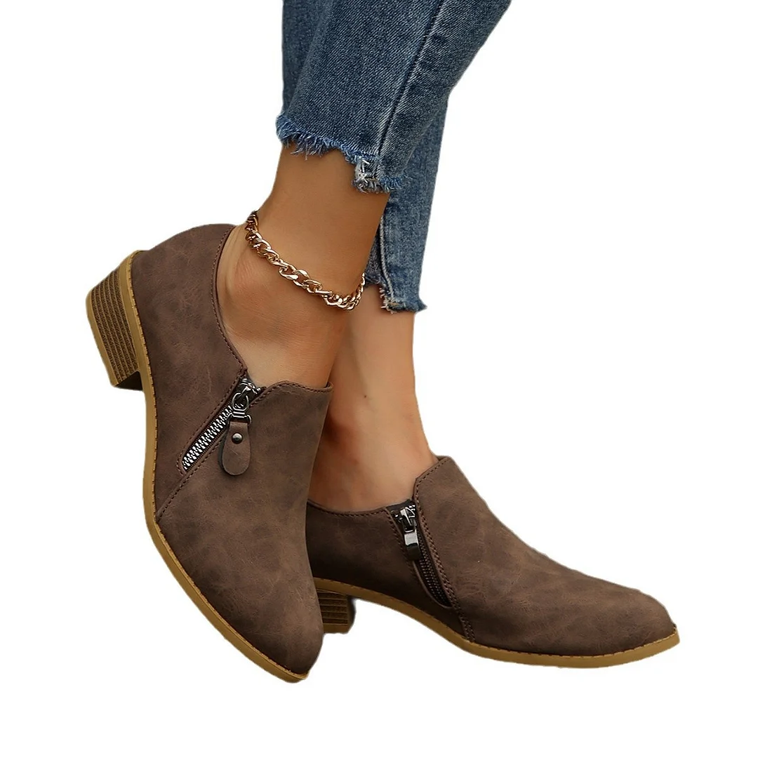 Yyvonne Retro Style Chelsea Boots 2025 Autumn And Winter New Side Zipper Side Heel Single Shoes Fashion Women's Shoes