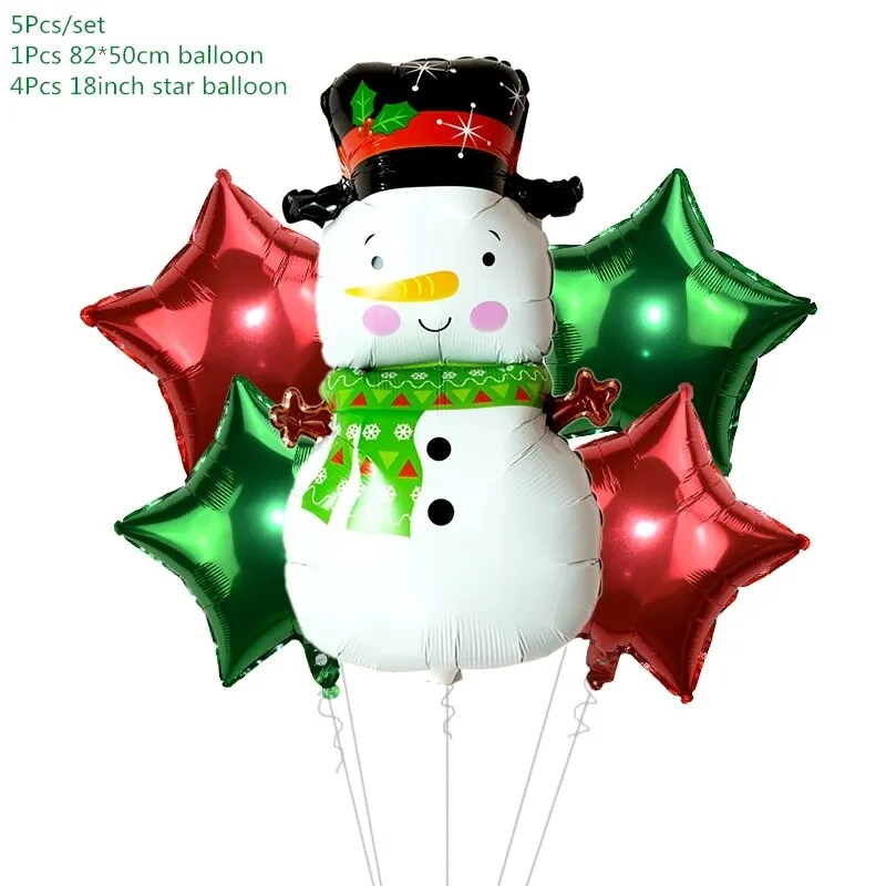 5Pcs/set Cartoon Santa Claus Snowman Foil Balloons Christmas Party Decorations Party Balloons Inflatable Helium Balloon Kids Toy