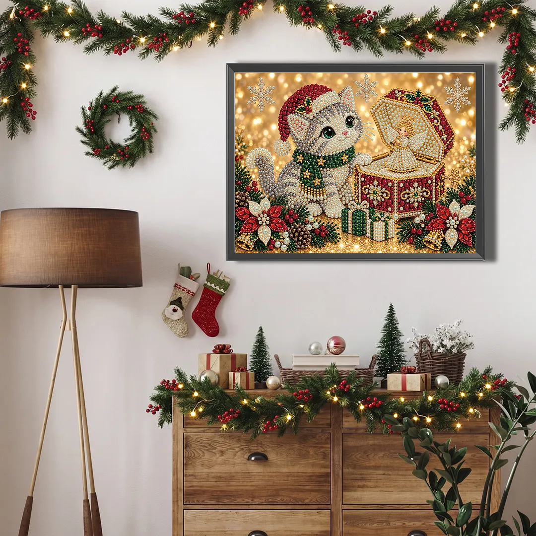 Pearl Painting Kit for Adults Christmas Cat 15.75x11.81in