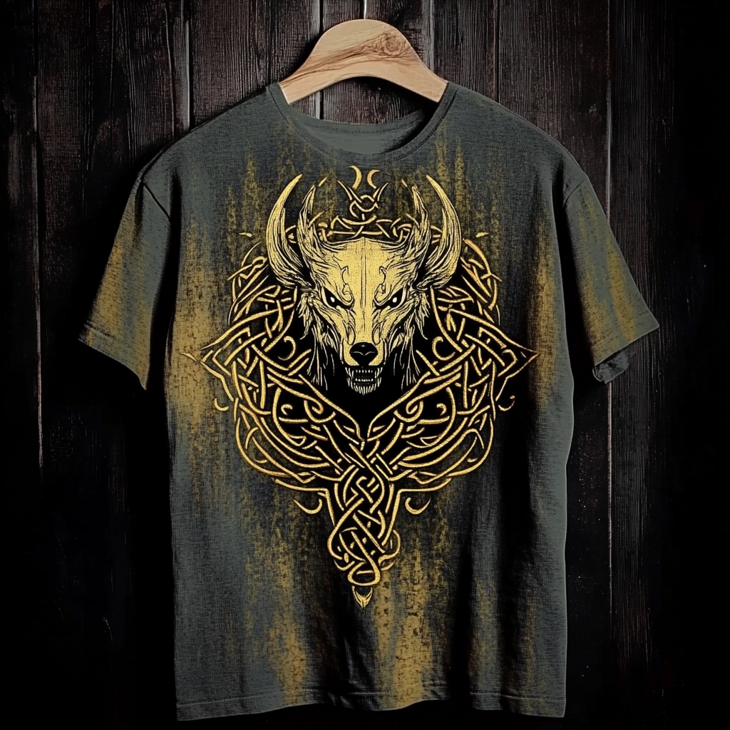 Men's Viking Tribal Nordic Fenrir Totem Celtic Knot Print T-shirt / Rvogue / Rvogue