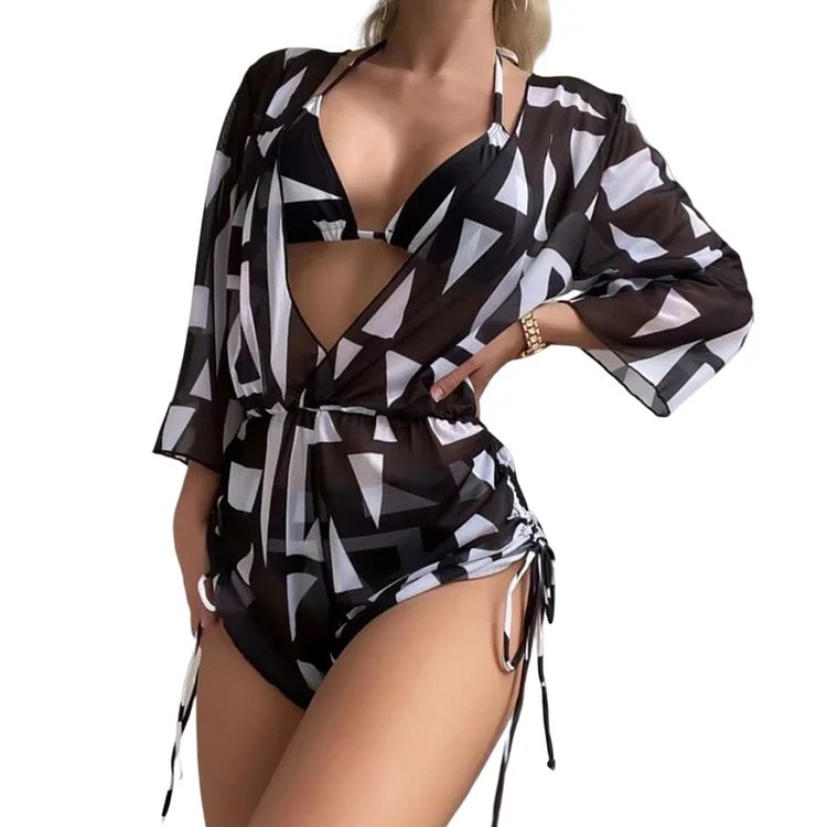3pcs/set Bathing Suits Breathable Printed Sexy Bikini Set Lace Up Soft Beachwear-Annaletters