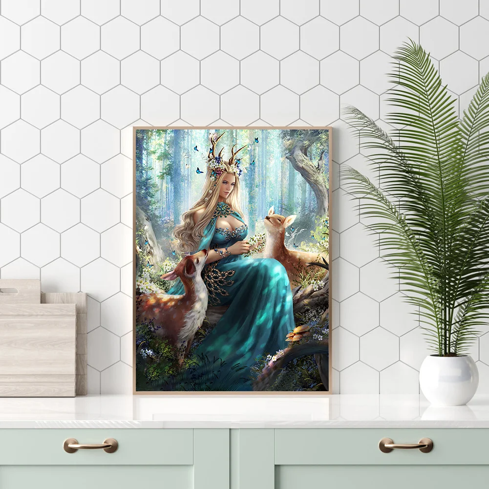 Full Round Diamond Painting 40*50cm - Forest Elk Goddess