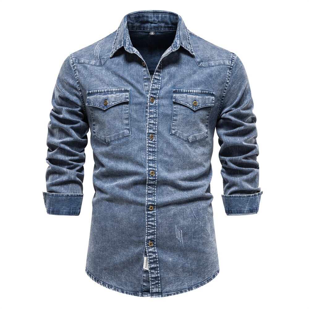 2025 Spring New Men's European Size Denim Shirt Business Casual Fashion All-match Jean Long-sleeved Shirt Male Large Size Jacket