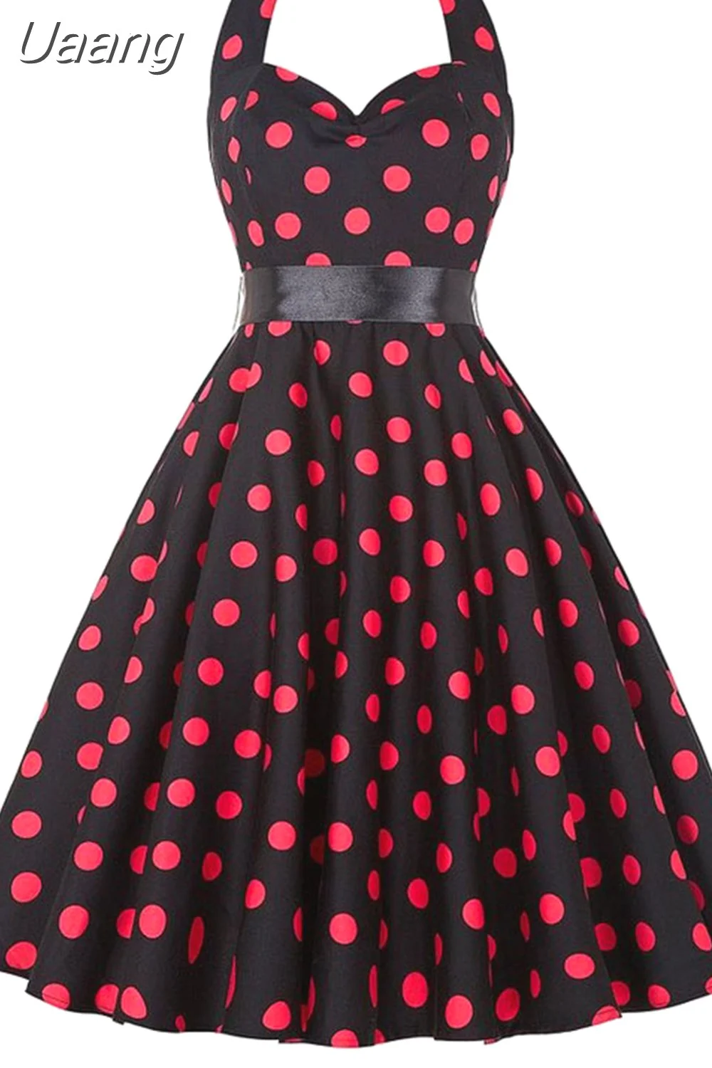Uaang Polka Dot Halter Vintage Dress 50s 60s Gothic Pin Up Rockabilly Dress Robe Femme Sexy Retro Party Dress