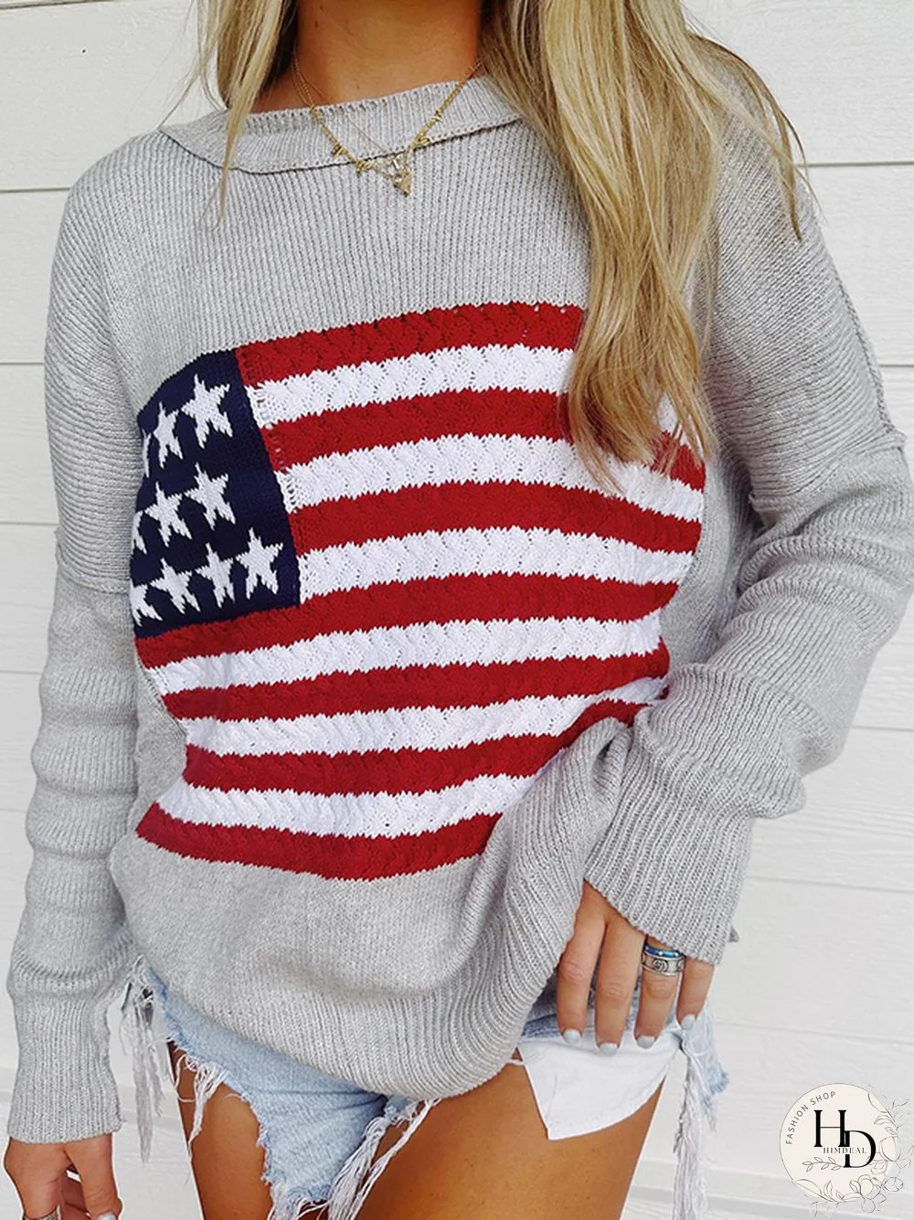 Vintage Flag Crochet Pullover Knit Sweater