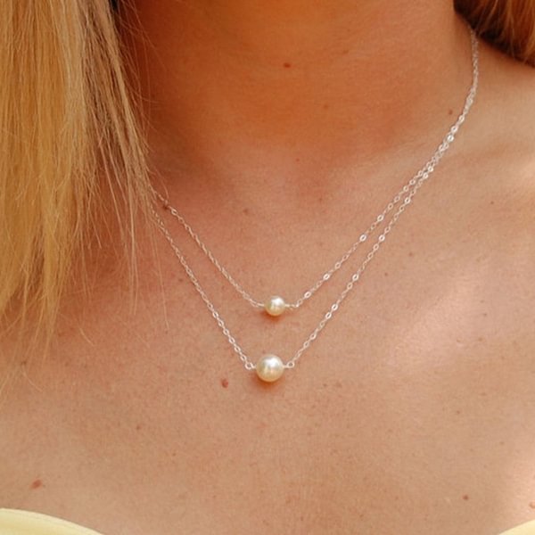 Simple double layer Pearl Necklace(color: gold, silver)