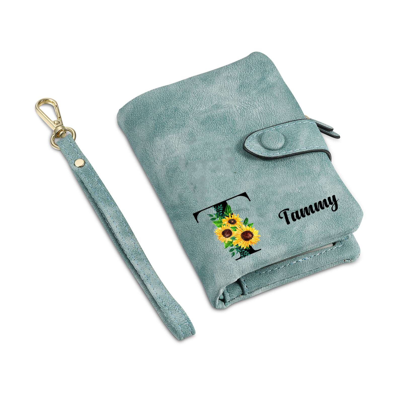 Portafoglio in PU pelle girasole con 1 letetra & 1 testo & 1 nome & 1 foto personalizzati per mamma/nonna