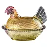 Hen Nest Glass Dish with Lid Crystal Glass Candy Jar Thicken Hen-Shaped Fruit Bowl Vintage Dessert Snack Plate for Home Decoration