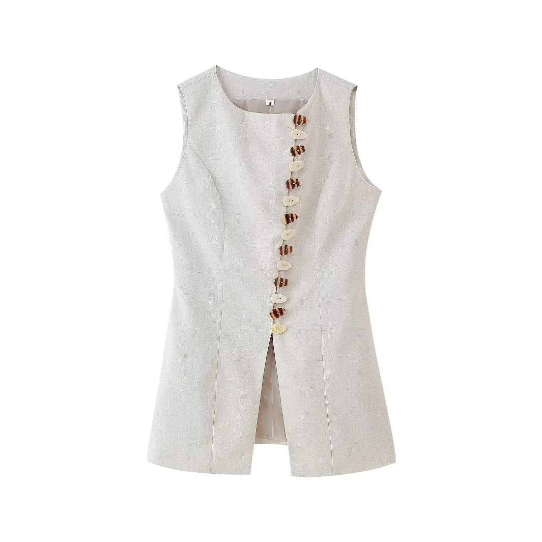 Nigikala Nigikala For Women's Clothing INS Burst Round-Neck Buckle Buckle Cotton Vest + Short Skirt