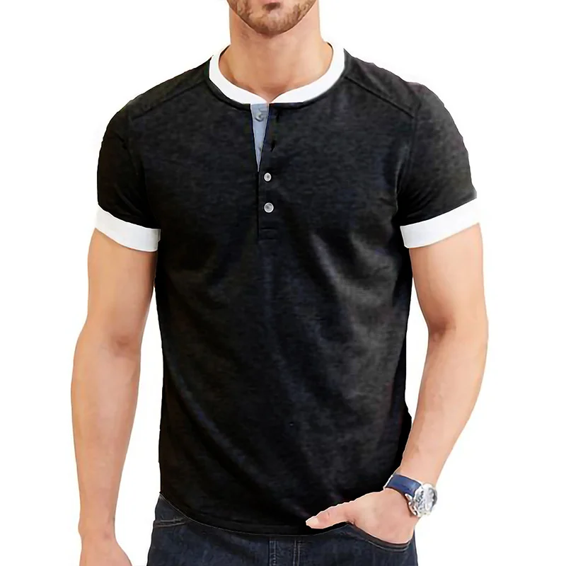 Men's Short Sleeve Henley T-shirt  Vintage Style with Green, Grey & More Colors