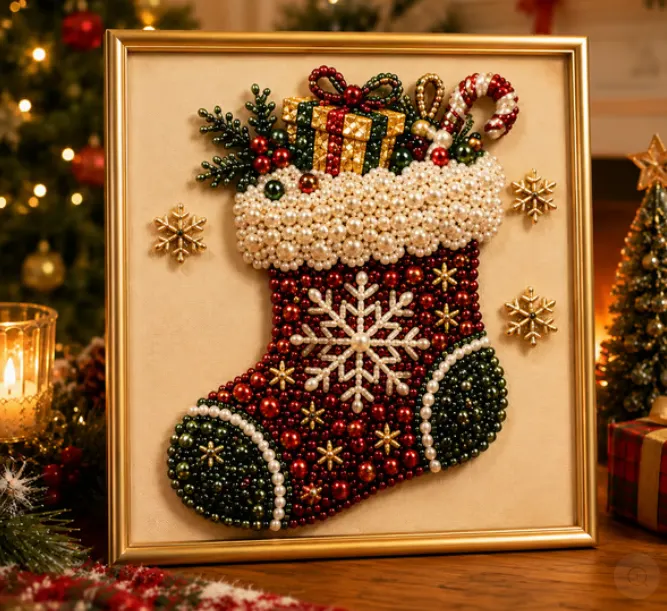 LSAT DAY 75% OFF 🎄🎅 Premium 3D Pearl Christmas Wall Art Kit | Luxury Flocked Canvas with Scratch-Resistant Non-Fading Pearl Beads DIY Holiday Decor ⛄️❄️