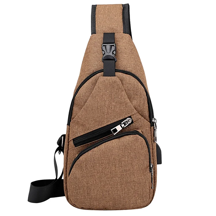 USB Charging Port Chest Bags Oxford Cloth Men Fanny Pack Handbag (Brown)