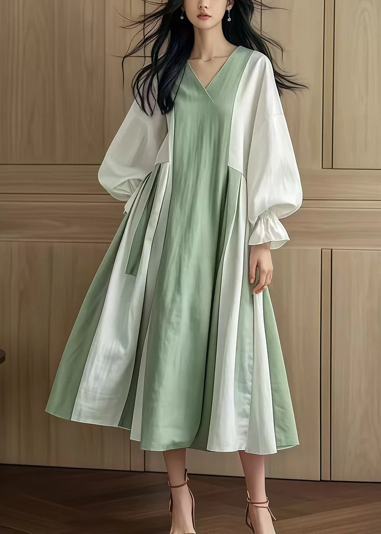 Boutique Colorblock Oversized Patchwork Cotton Maxi Dresses Fall