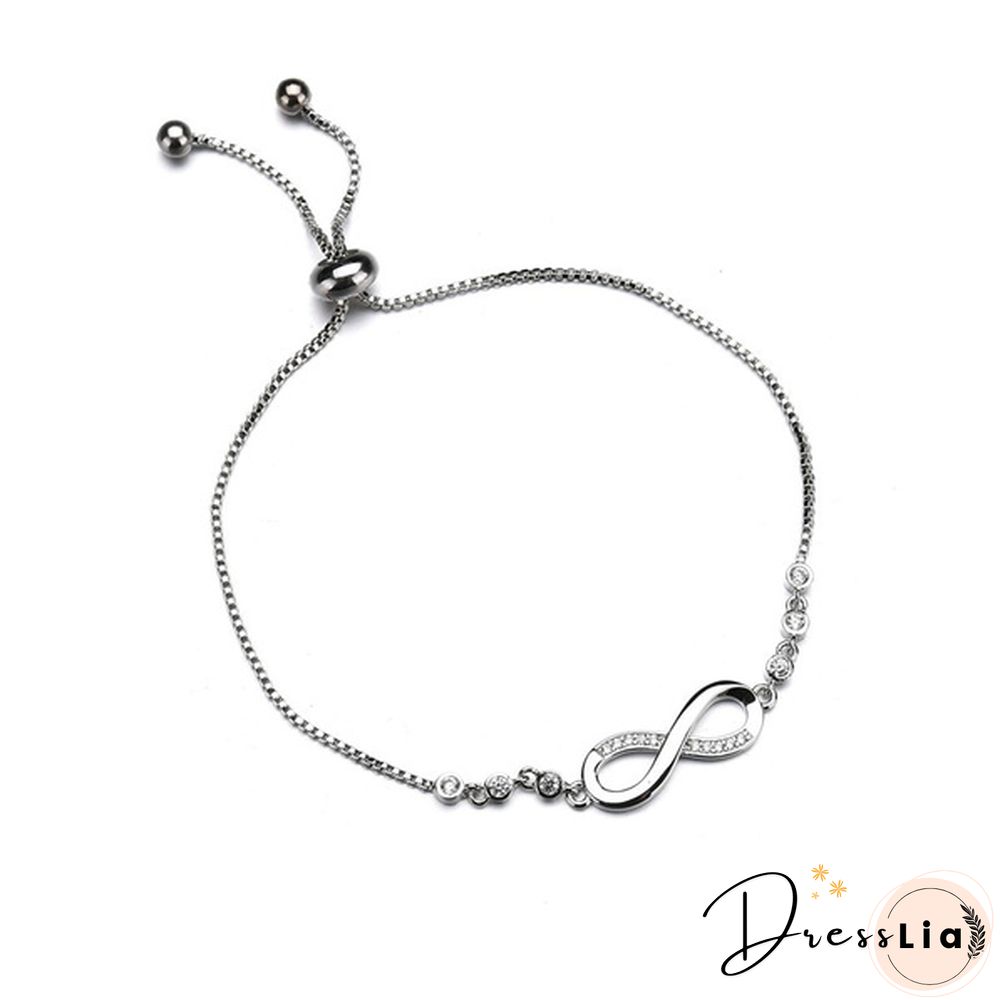 1Pc New Arrival 925 Sterling Silver Charm Bracelet Jewelry Infinity Eight Crystal Diamond Link Chain Bracelet Ankle Bracelets for Women