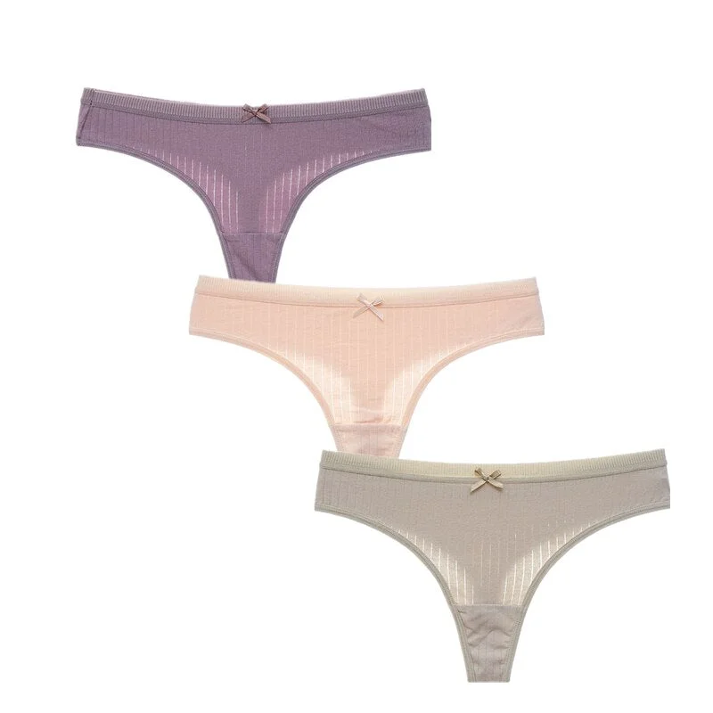 3Pcs/Lot Women's Cotton G-String Thong Panties String Underwear Women Briefs Sexy Lingerie Pants Intimates Ladies Solid Low-Rise