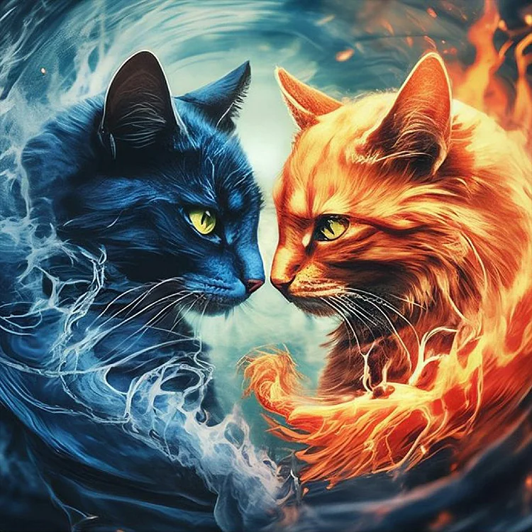 Cat Of Ice And Fire 30*30CM (Canvas) Full Round Drill Diamond Painting gbfke