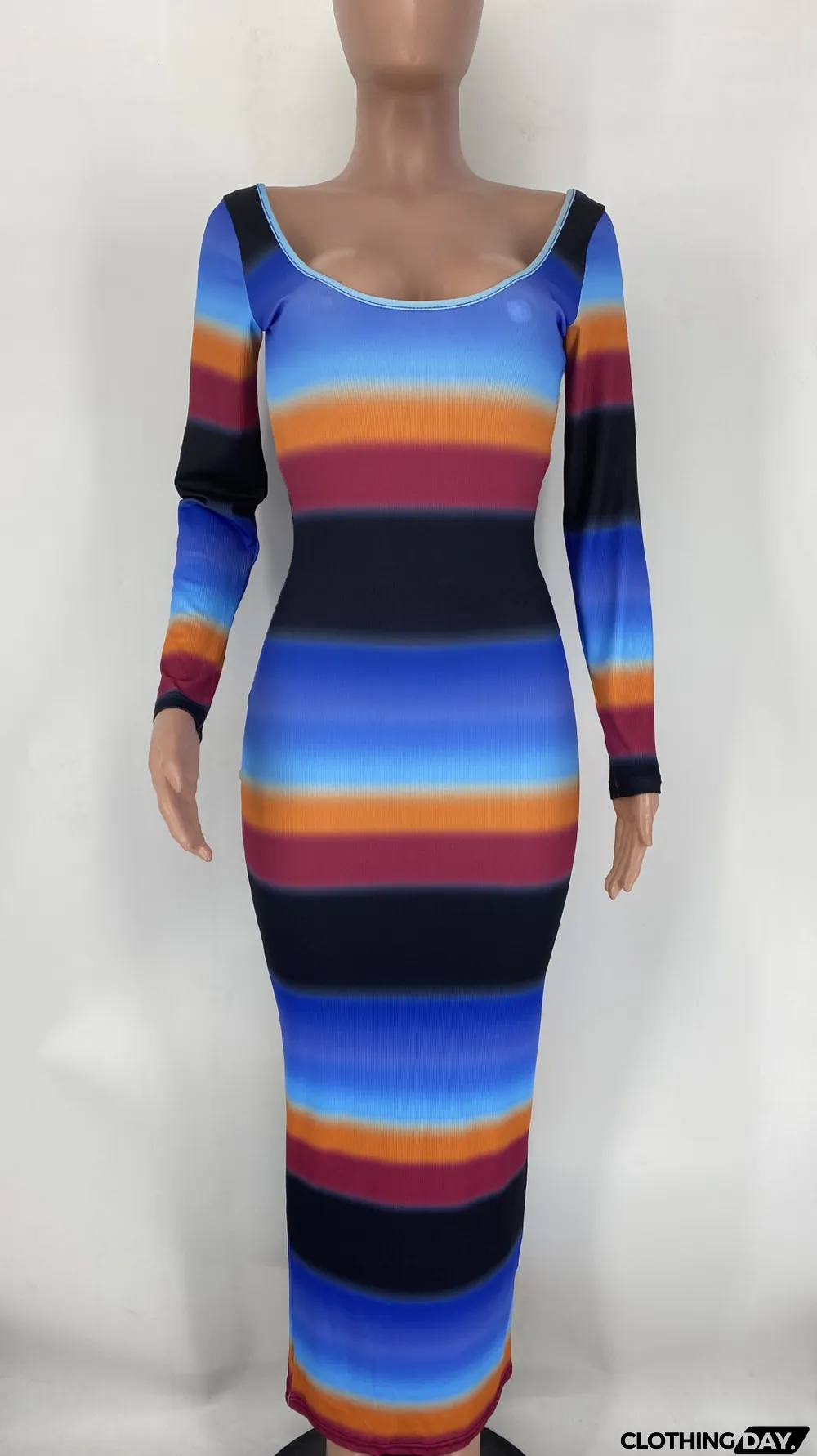 Sexy Low Cut Long Sleeve Slim Maxi Dress