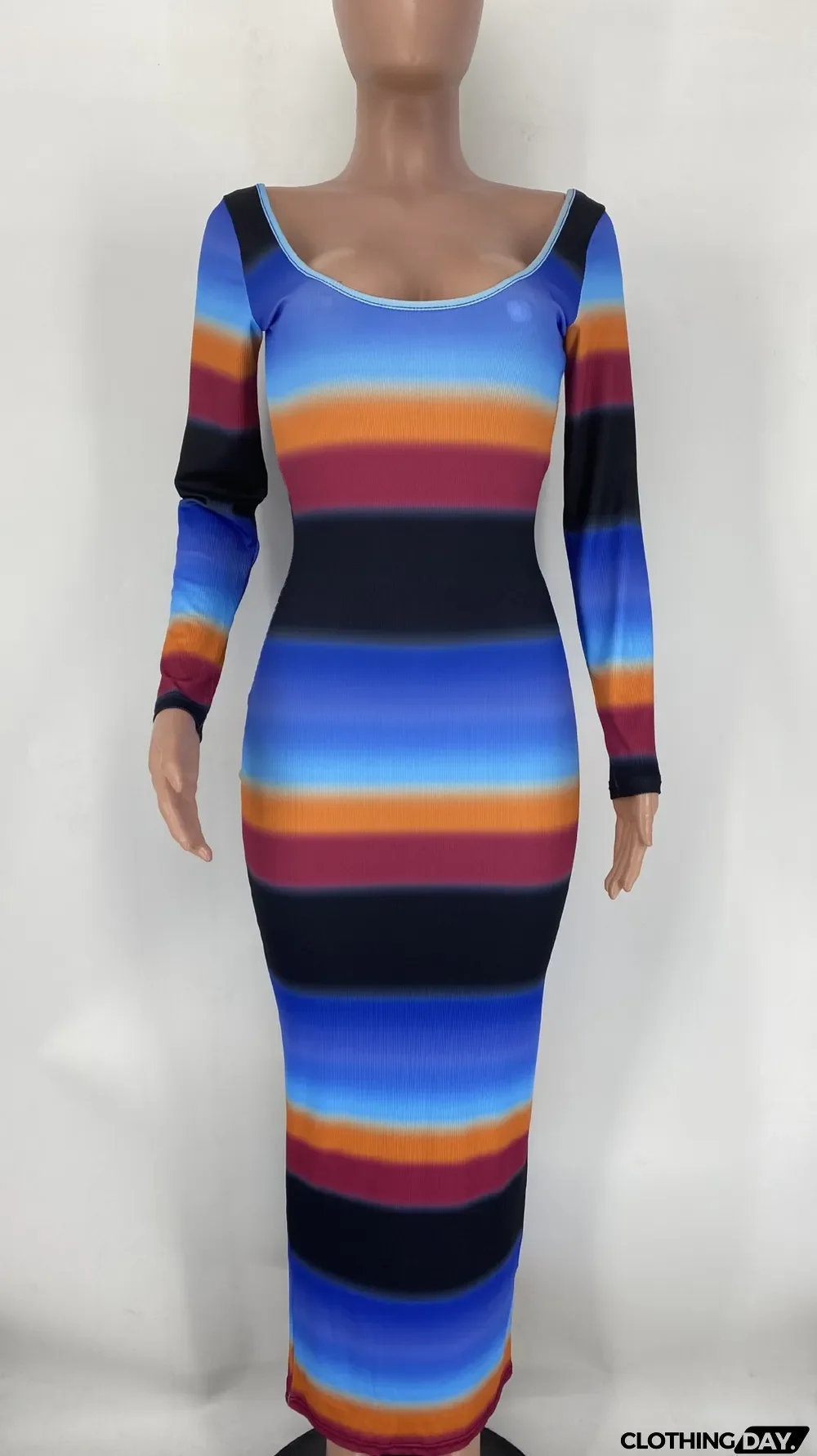 Sexy Low Cut Long Sleeve Slim Maxi Dress
