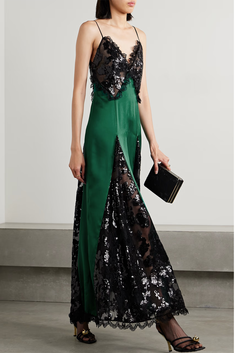 Prom Cami Pearl Lace Maxi Dress-Green Black