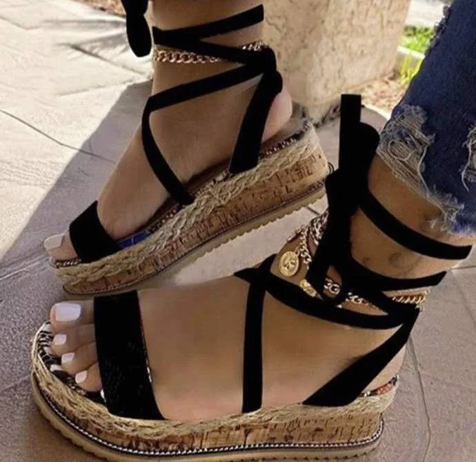 Women Snake Gladiator Sandals Summer Platform Wedges Heel Ankle Cross-tied Fashion Sexy Open Toe Party Shoes Ladies Female 2020