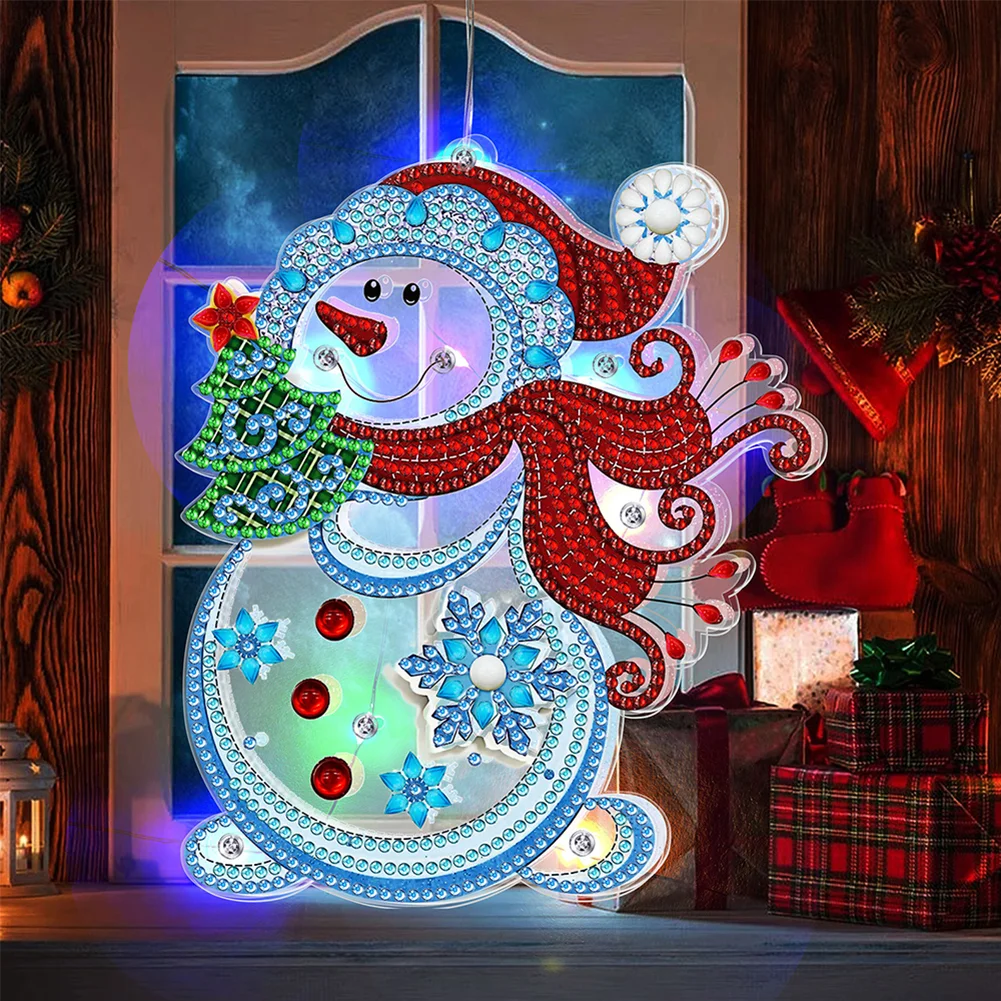 DIY Christmas Snowman Single Sided Special Shape Diamond Art Hanging Lamp Diamond Art Handmade Craft(Without Battery)