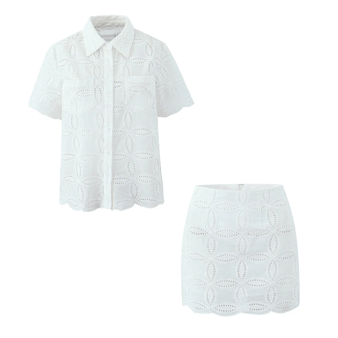 Nigikala Nigikala Women's White Short-Sleeved Shirt + Lace Skirt Dress Dress Dress Girl