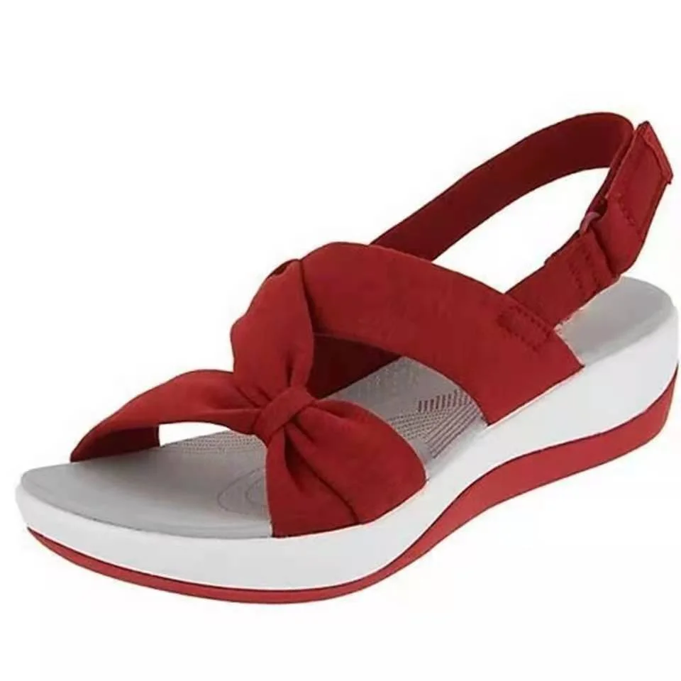Women Sandals 2022 Summer Closed Toe Roman Sandals Women Bow Platform Wedges Sandals Women Velcro Sandals Plus Size 43