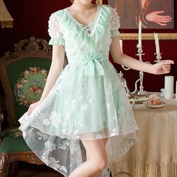 Mint Floral Lace Layered Dress SP1710578