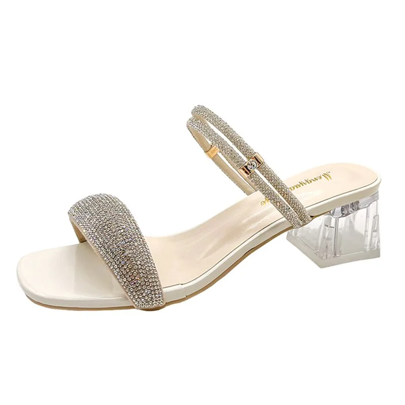 Bling Crystal Sandals For Women 2022 Summer Transparent Heels Slippers Female Fashion Rhinestone Party Slides Shoes Woman