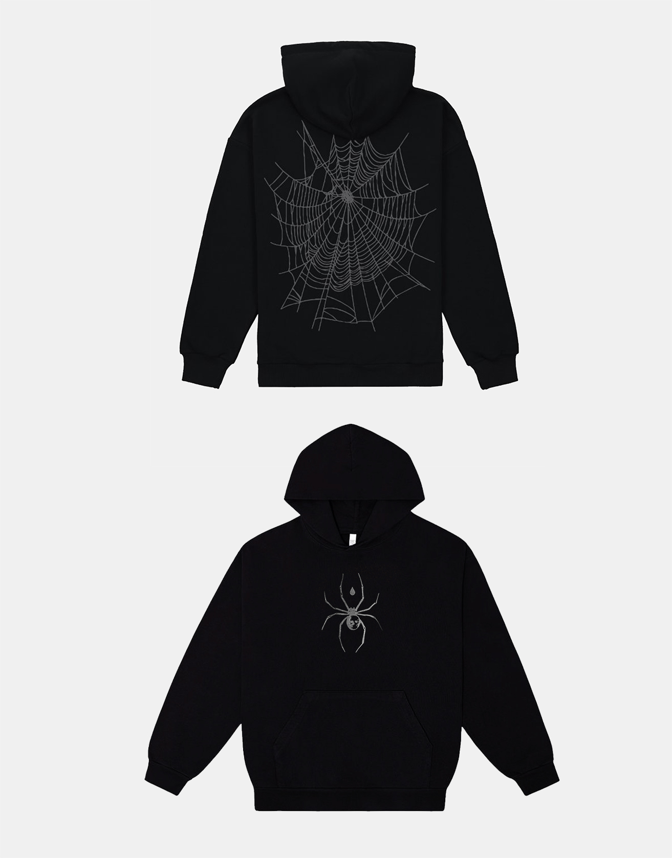 Simple Spider Web Print Black Hoodie / TECHWEAR CLUB / Techwear