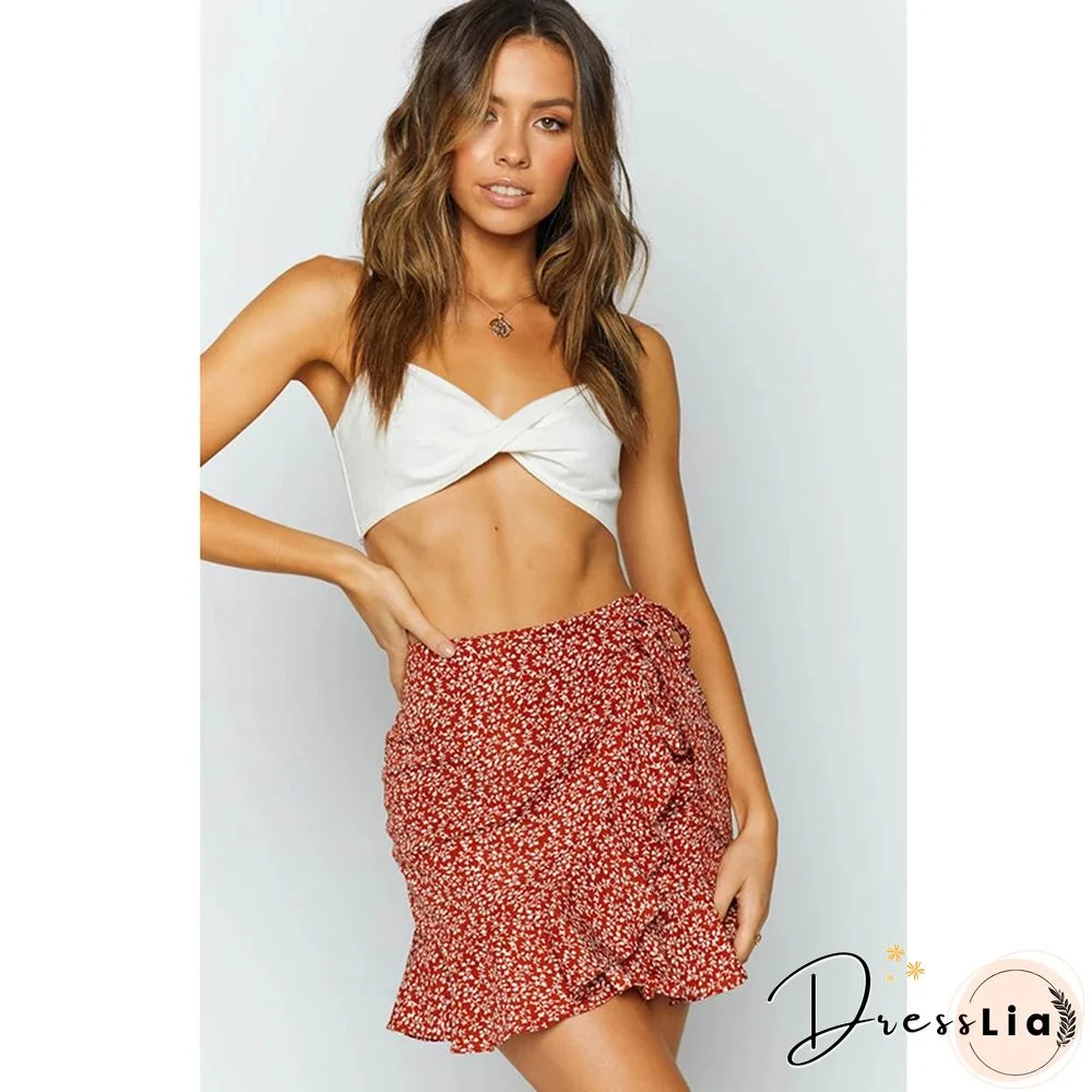 High-waist Lace-up Skirt European And American Ruffled Irregular Print Zipper Skirt