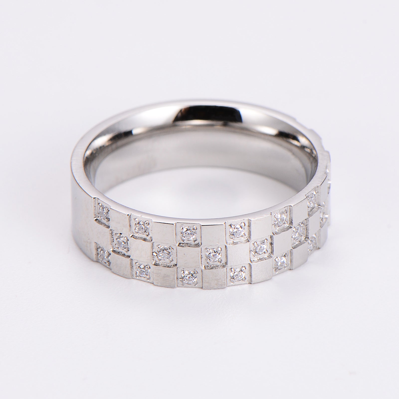 Aml Stainless Steel Sugar Cube Chessboard Diamond Ring Ring Ins Neutral Style Accessories
