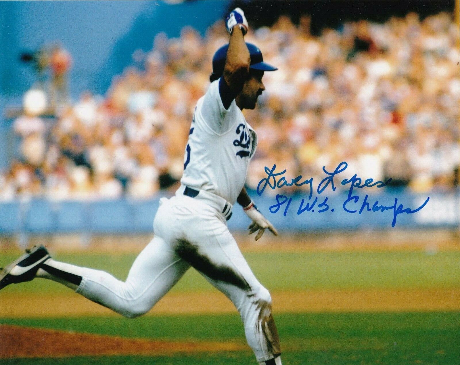 DAVEY LOPES LOS ANGELES DODGERS 81 WS CHAMPS ACTION SIGNED 8x10