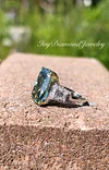 Dark Green Paraiba Tourmaline Ring For Women, Cushion Cut Radiant Cut Elongated Three Stones Baguette Side Stones Ring Gifts For Her