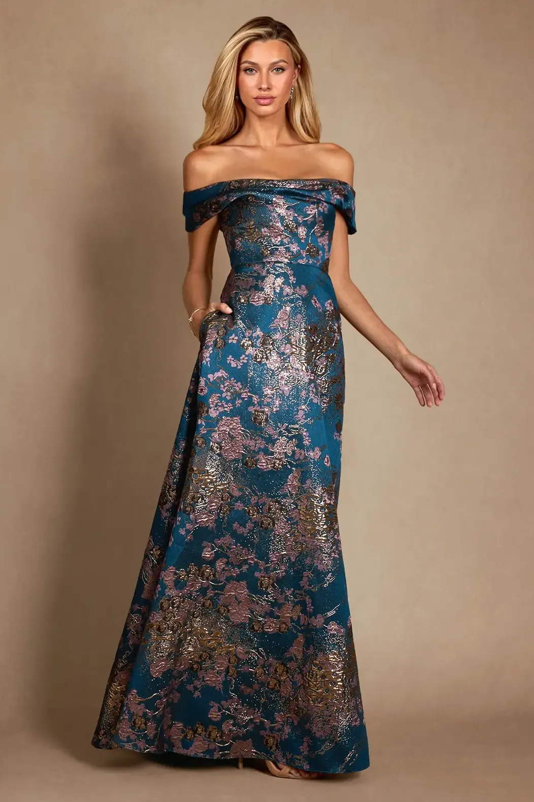 Daisda Off-The-Shoulder Strapless Sleeveless Long A-Line Mother Of The Bride Dress With Side Pockets