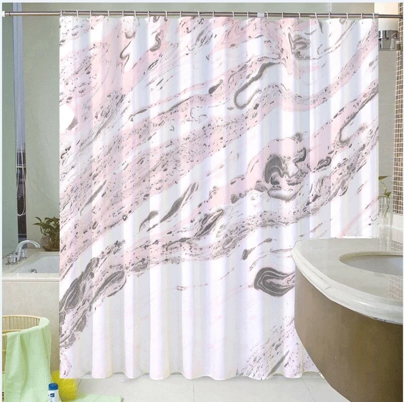 Marble Striped Shower Curtain Blue Black Simple Design Wave Bathroom Accessories Decorative Waterproof Screen With Hook