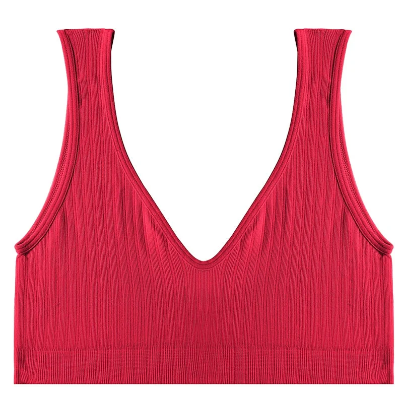 FINETOO Women Seamless Bralette Underwear Push Up U-Back Intimates Lingerie Femme Short Cropped Top Sexy V-Neck Bra Tank Tops