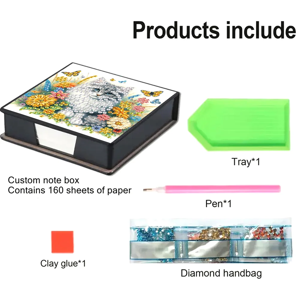 DIY Flower Cat Diamond Painting Memo Pad Holder Mosaic Kit for DIY Art Craft