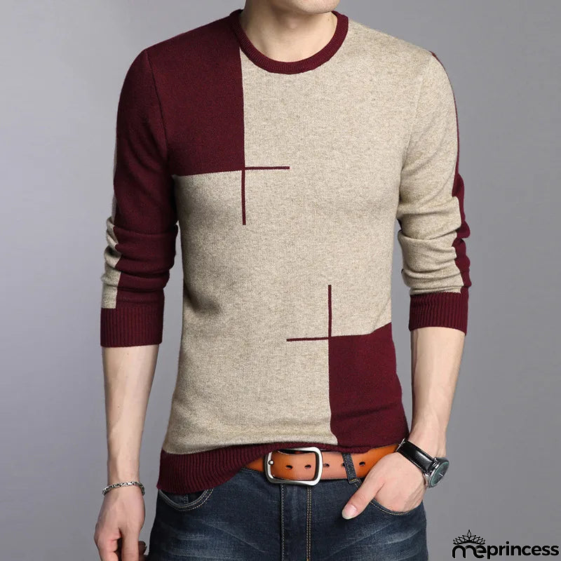 Men's O-Neck Polyester Long Sleeves Mixed Colors Pullover Sweater