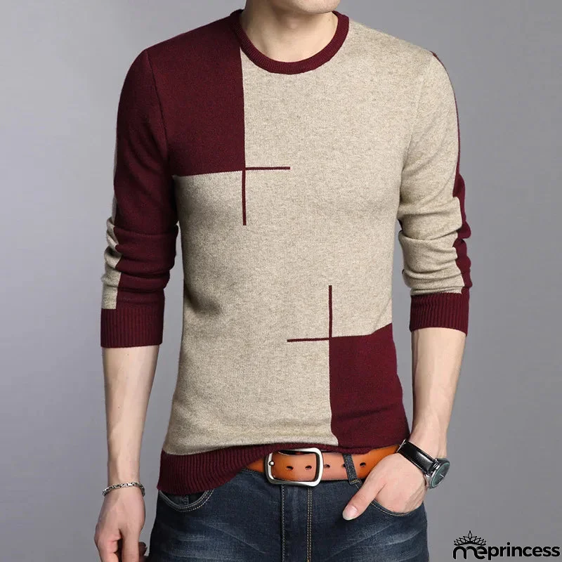 Men's O-Neck Polyester Long Sleeves Mixed Colors Pullover Sweater