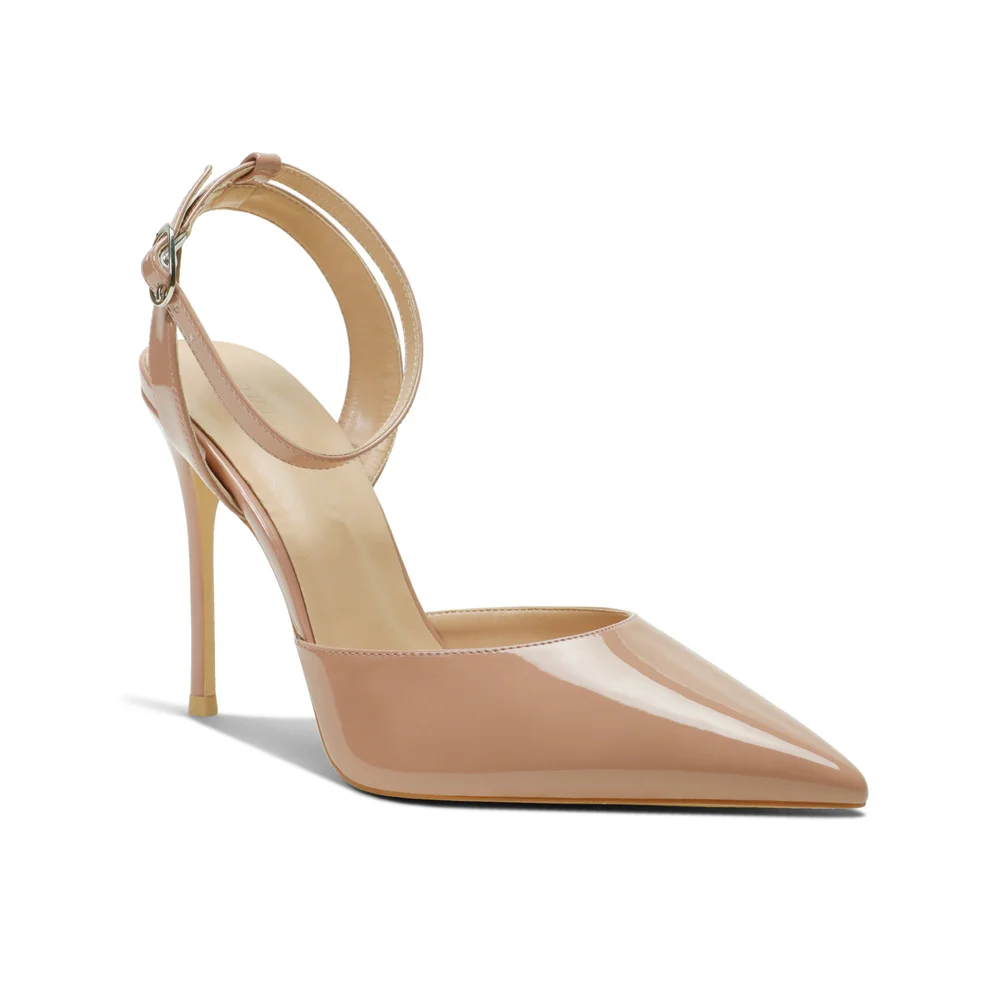 100mm Women's Slingback Ankle Buckle Pointed Toe Wedding High Heels-MERUMOTE