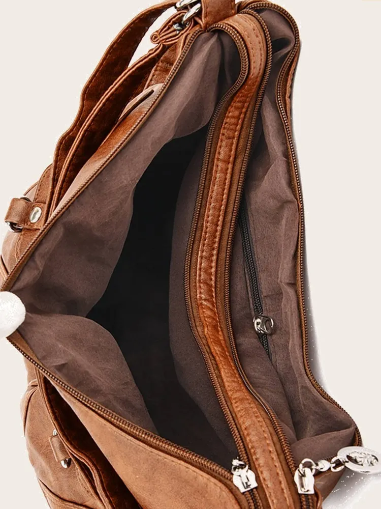 Vintage Design Multi-zip Bucket Bag