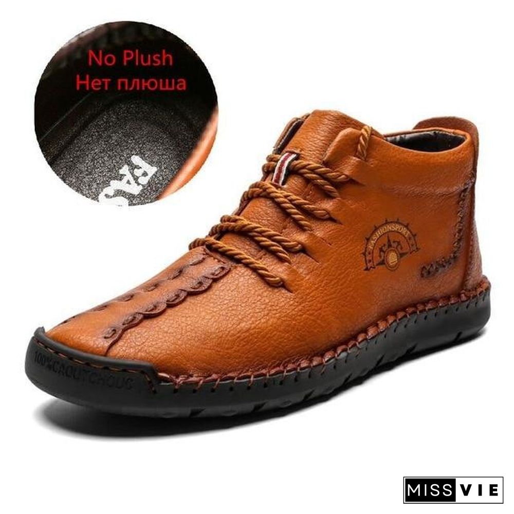 Warm Mens Boots Working Tactical Boots Split Leather Ankle Boots Plush Snow Boots Lace-up Winter Shoes