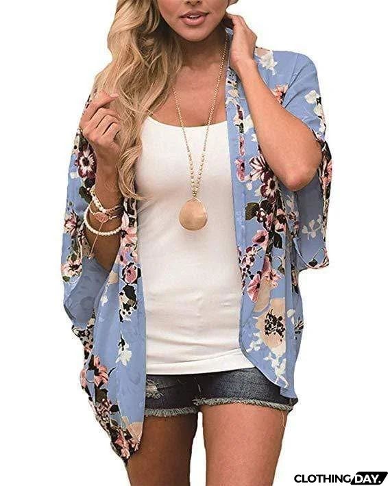 Bohemia Flower Print Summer Beach Women's Cardigan Loose Chiffon Coat