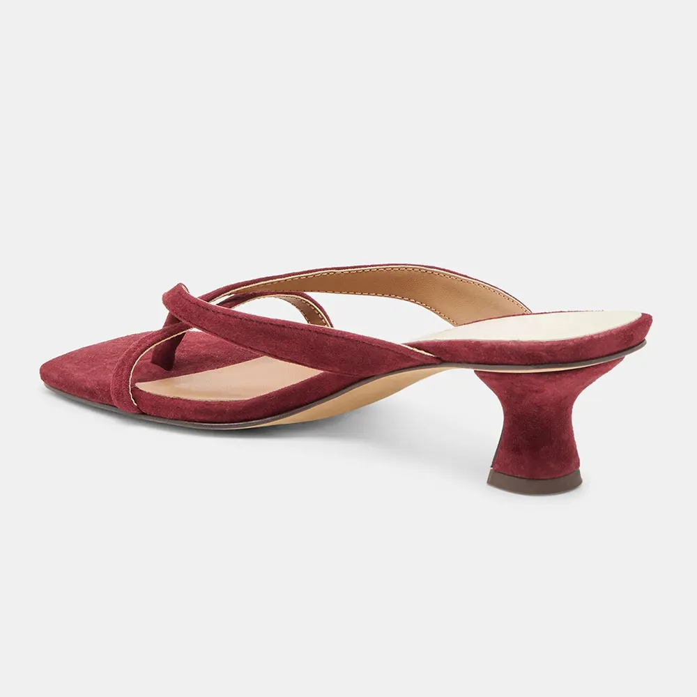 Women's Maroon Open Square Toe Slip On Flip Flops Slides Sandals